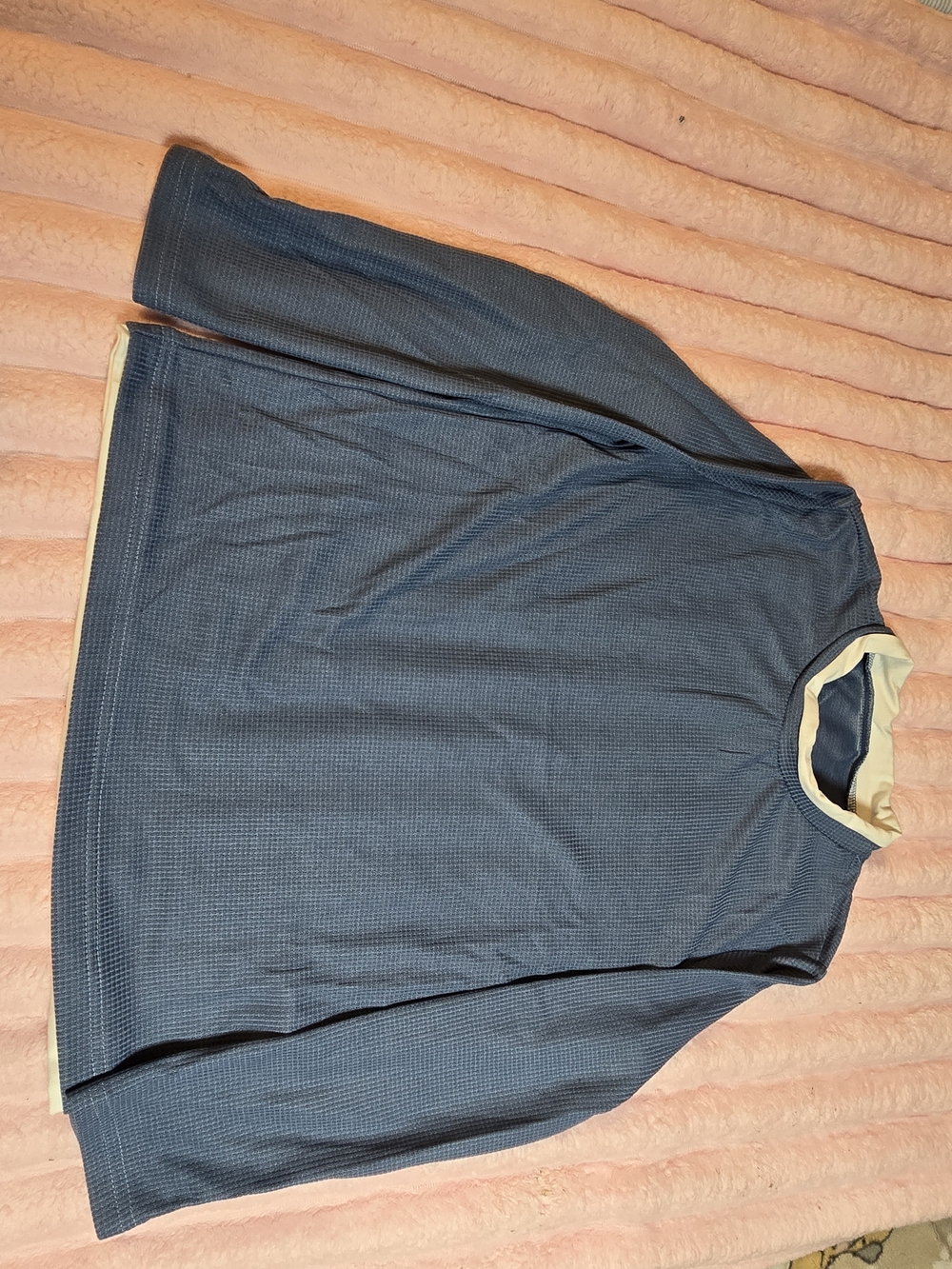 Girls’ Long Sleeve Casual Crewneck Long Sleeve Top in Slate Blue with Cream Trim